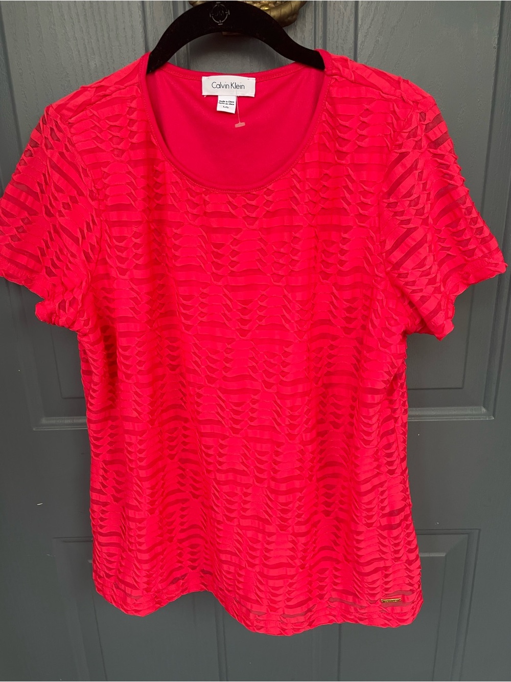 Calvin Klein Neon Red Short Sleeve Patterned Tee